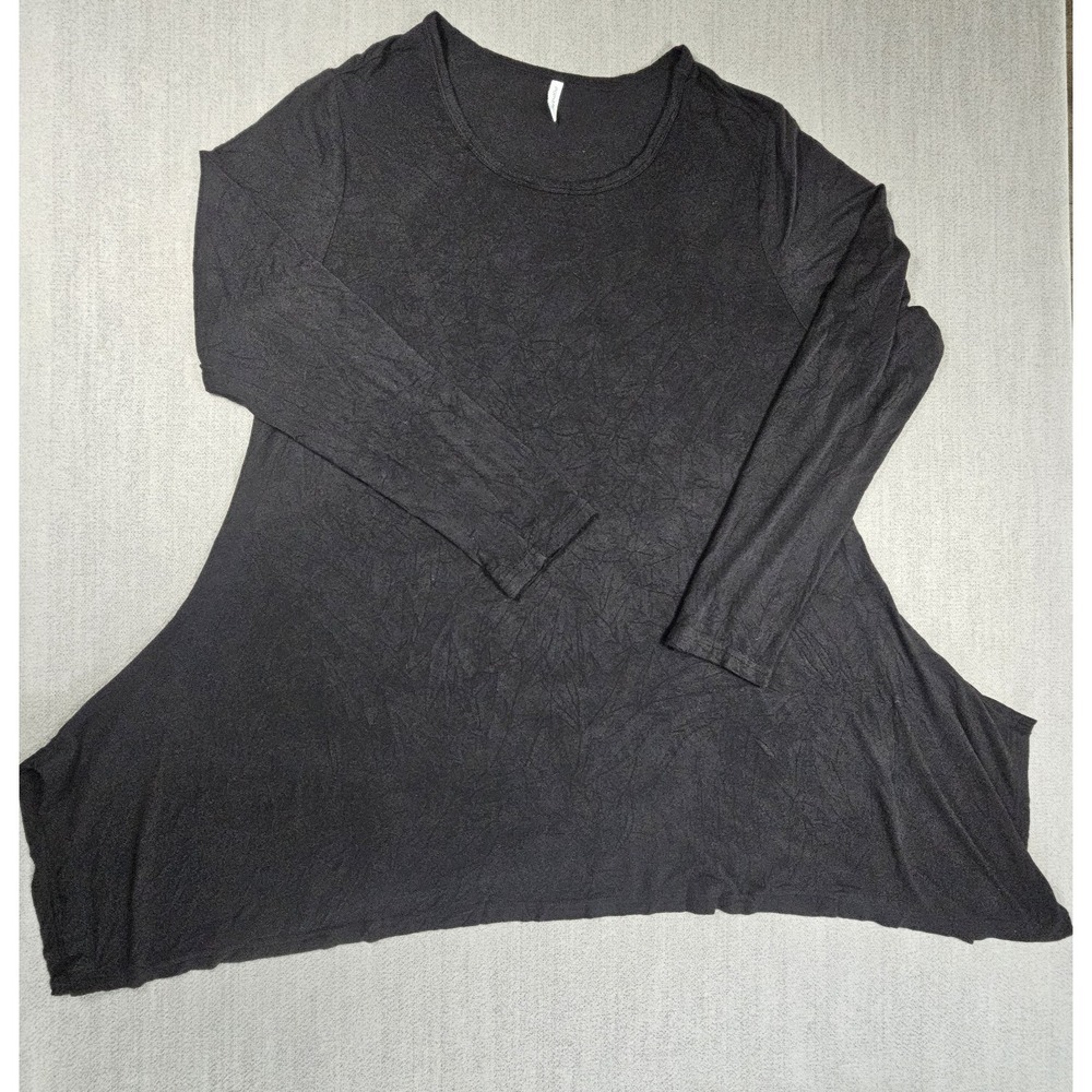 Popyoung Women's Black Tunic Blouse Long‎ Sleeve Round Neck Size XXL